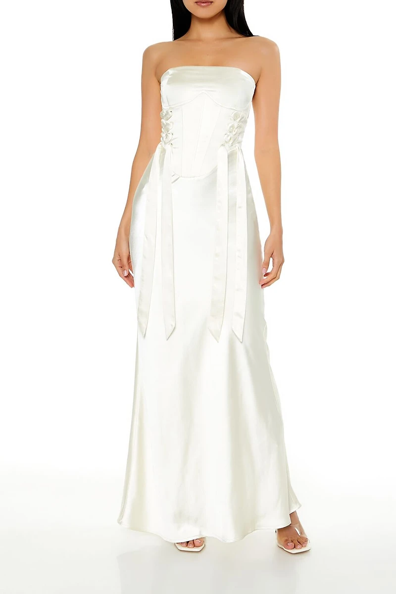 Strapless Satin Corset Maxi Dress