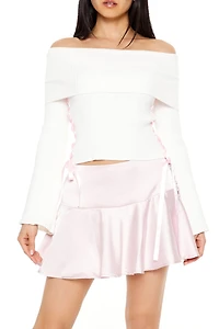 Off-the-Shoulder Lace-Up Sweater