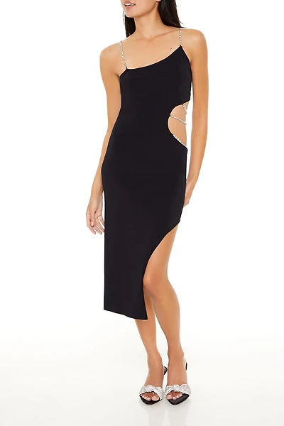 Faux Gem Cutout Midi Sweater Dress