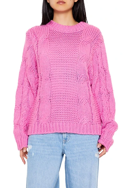 Ribbed-Trim Cable Knit Sweater