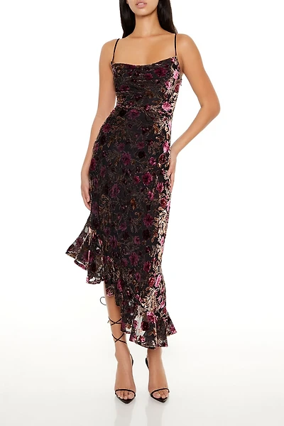 Asymmetrical Floral Midi Dress