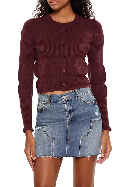 Mixed Knit Cardigan Sweater