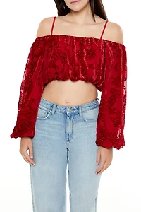 Paisley Open-Shoulder Crop Top