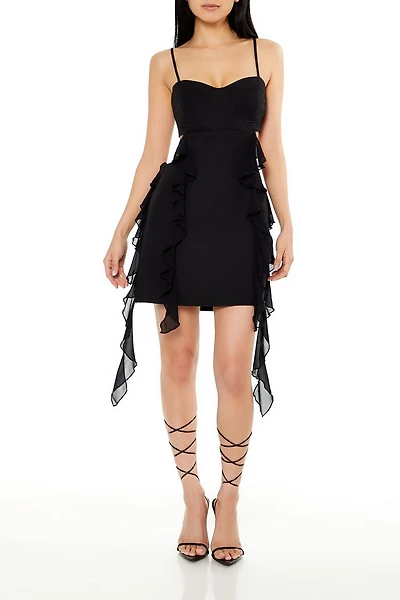 Ruffle Lace-Up Mini Dress
