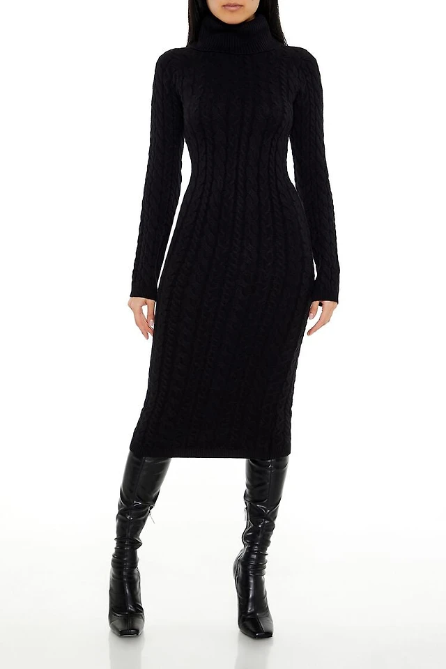 knee length dresses for ladies Abercrombie & Fitch Black Ribbed Long Sleeve Midi Bodycon Polo Sweater –  Brie main image 0