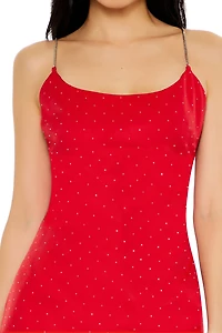 Rhinestone Metallic-Strap Cami Mini Dress