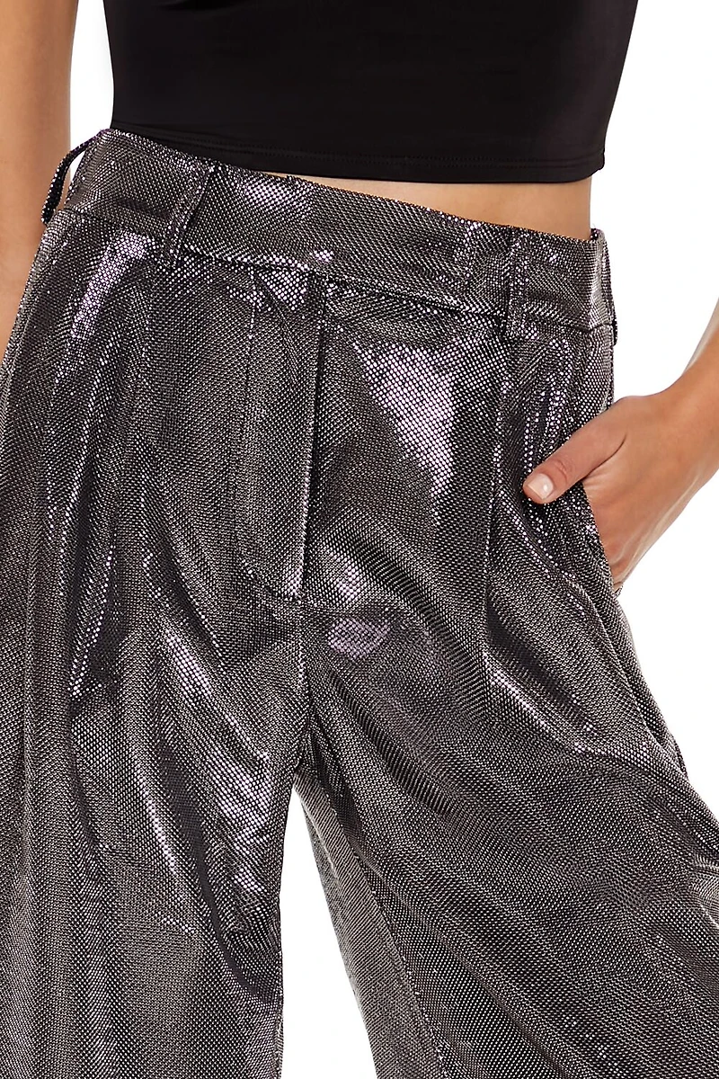 Metallic High-Rise Wide-Leg Pants