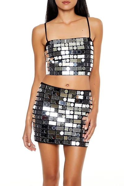 Metallic Mirrored Geo Cropped Cami
