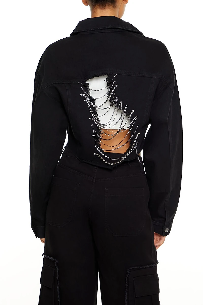 Rhinestone Chain Denim Jacket