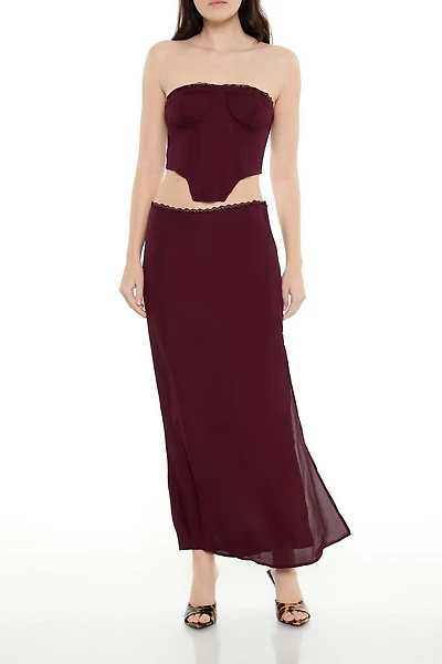Lace-Trim Chiffon Maxi Skirt