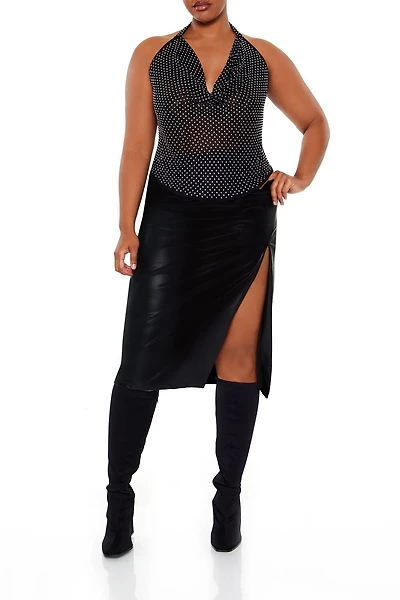 Plus Size Faux Leather Midi Skirt