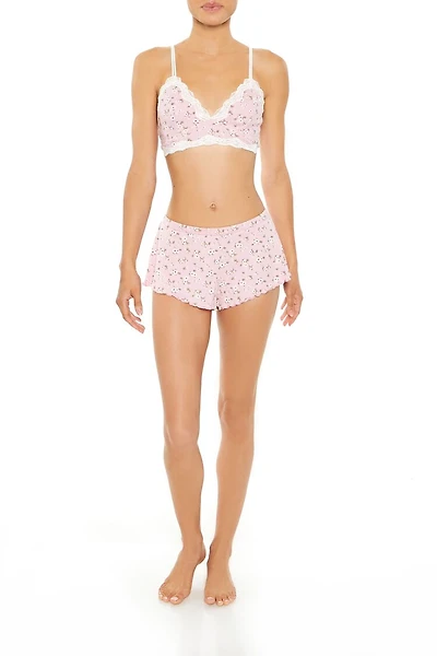 Pointelle Floral Pajama Shorts