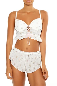 Floral Lace-Up Lingerie Corset Cami