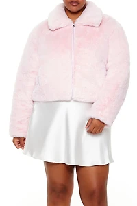 Plus Faux Fur Zip-Up Coat