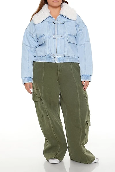 Plus Faux Shearling Denim Jacket