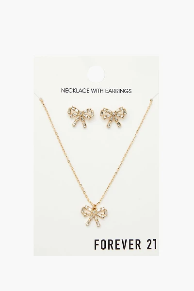 Bow Necklace & Stud Earrings Set