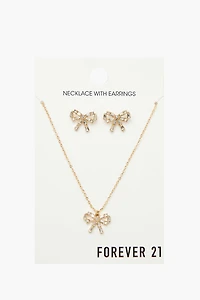 Bow Necklace & Stud Earrings Set