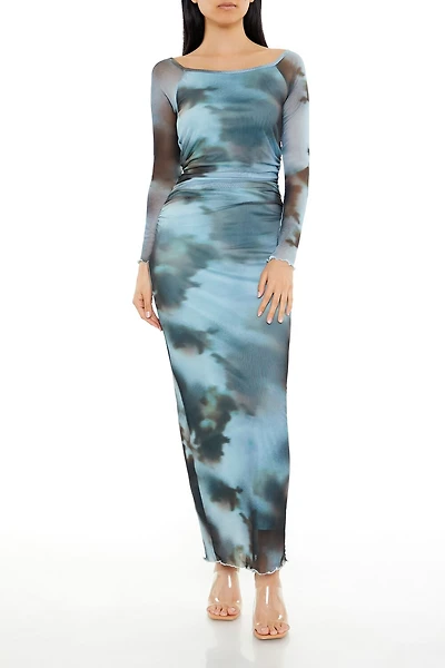 Mesh Abstract Bodycon Maxi Dress