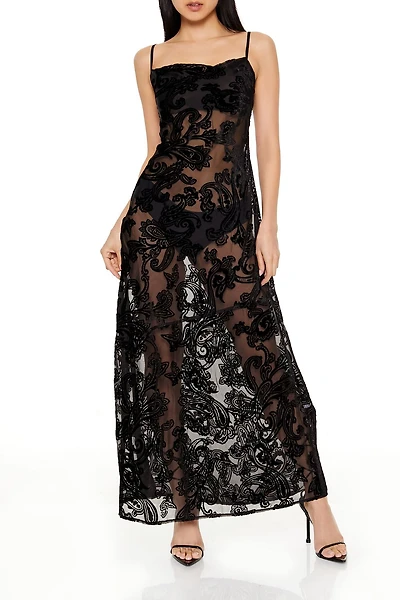 h&m sheer maxi dress Women's Apricot Flounced chiffon dress