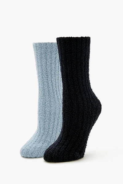 Fuzzy Ribbed Knit Crew Socks - 2 pack