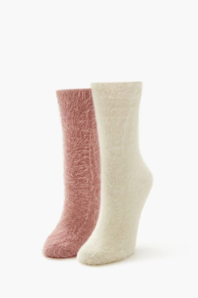 Fuzzy Knit Crew Socks - 2 pack