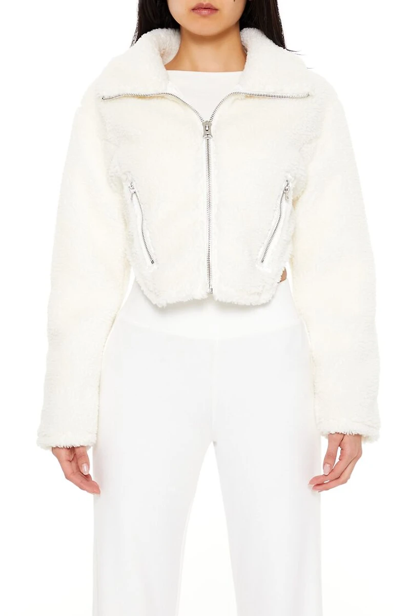 Faux Shearling Cropped Moto Jacket