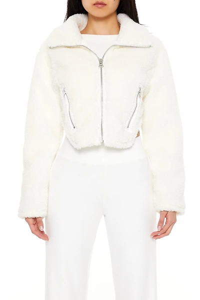 Faux Shearling Cropped Moto Jacket