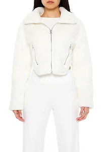 Faux Shearling Cropped Moto Jacket