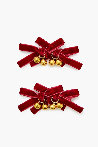 Velvet Bow Ornament Hair Clip Set