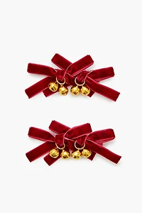 Velvet Bow Ornament Hair Clip Set