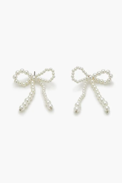 Faux Pearl Bow Drop Earrings