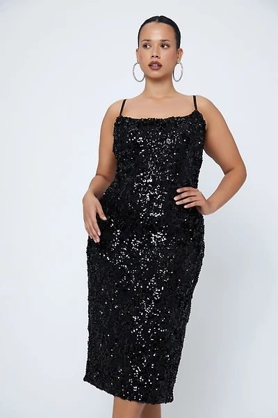 Plus Size Sequin Cami Midi Dress