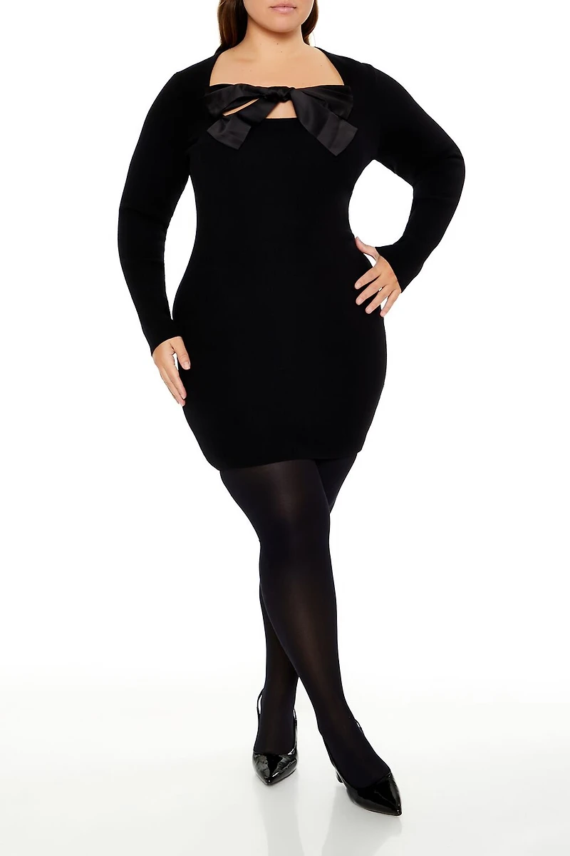 Plus Satin Bow Mini Dress