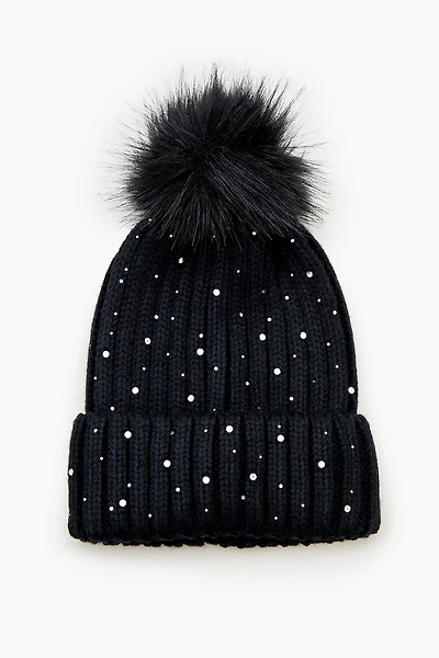 Rhinestone Pom Pom Beanie