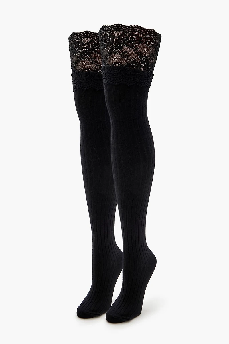 Scalloped Lace Thigh-High Socks