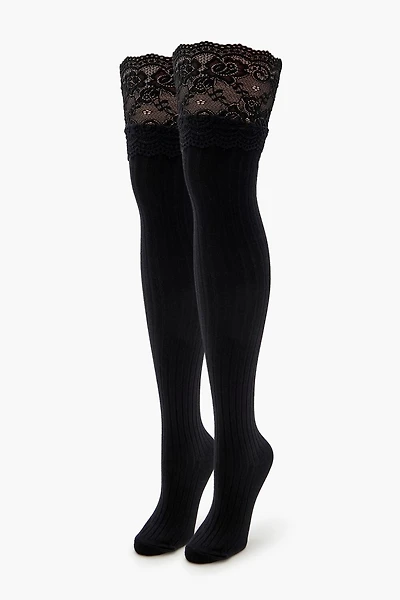 Scalloped Lace Thigh-High Socks