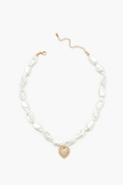 Faux Pearl Heart Charm Necklace