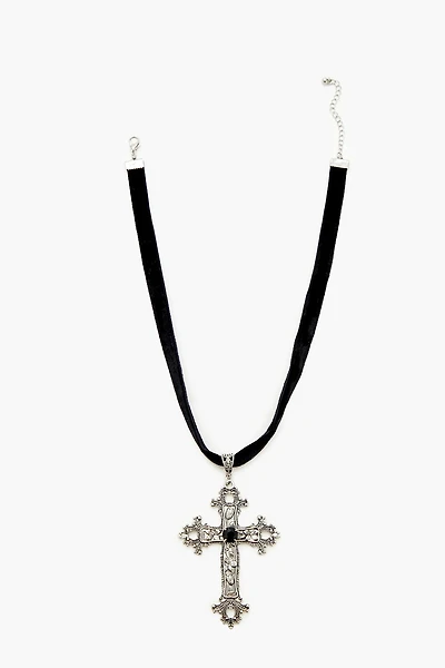 Rhinestone Cross Velvet Necklace