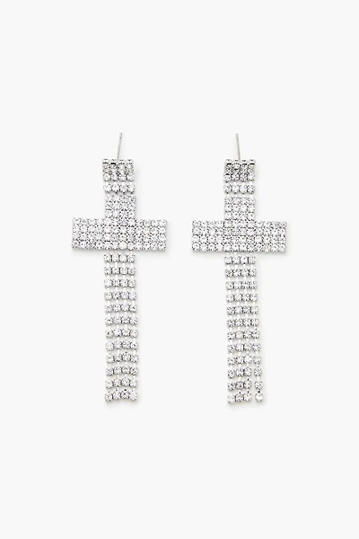 Rhinestone Cross Drop Earrings
