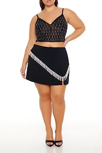 Plus Rhinestone-Fringe Mini Skirt