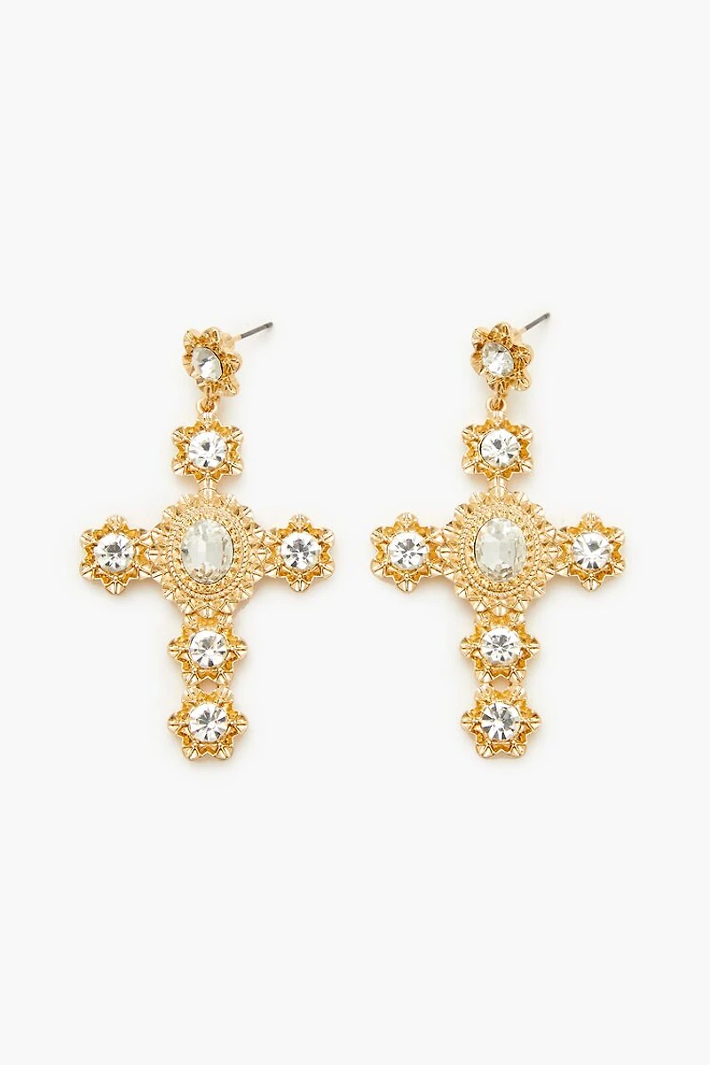 Faux Gem Cross Drop Earrings