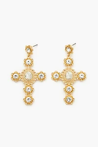 Faux Gem Cross Drop Earrings
