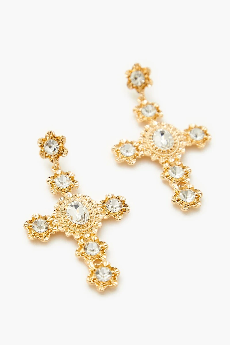 Faux Gem Cross Drop Earrings