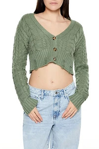 Cable Knit Cropped Cardigan Sweater