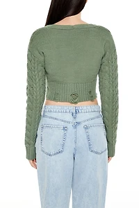 Cable Knit Cropped Cardigan Sweater