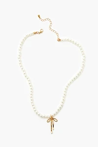 Faux Pearl Bow Pendant Necklace