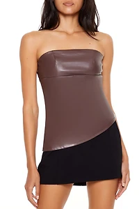 Faux Leather Asymmetrical Tube Top