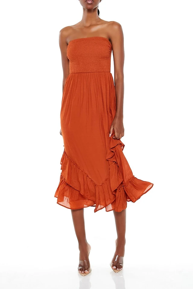 open lace back dress STRAPLESS PLEATED MIDI DRESS IN SOFT PINK | CULT MIA