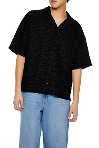 Frayed Jacquard Cuban Collar Shirt