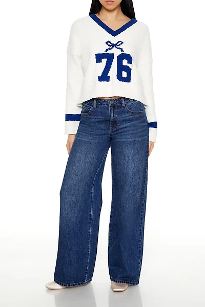 Heart Bow Mid-Rise Baggy Jeans